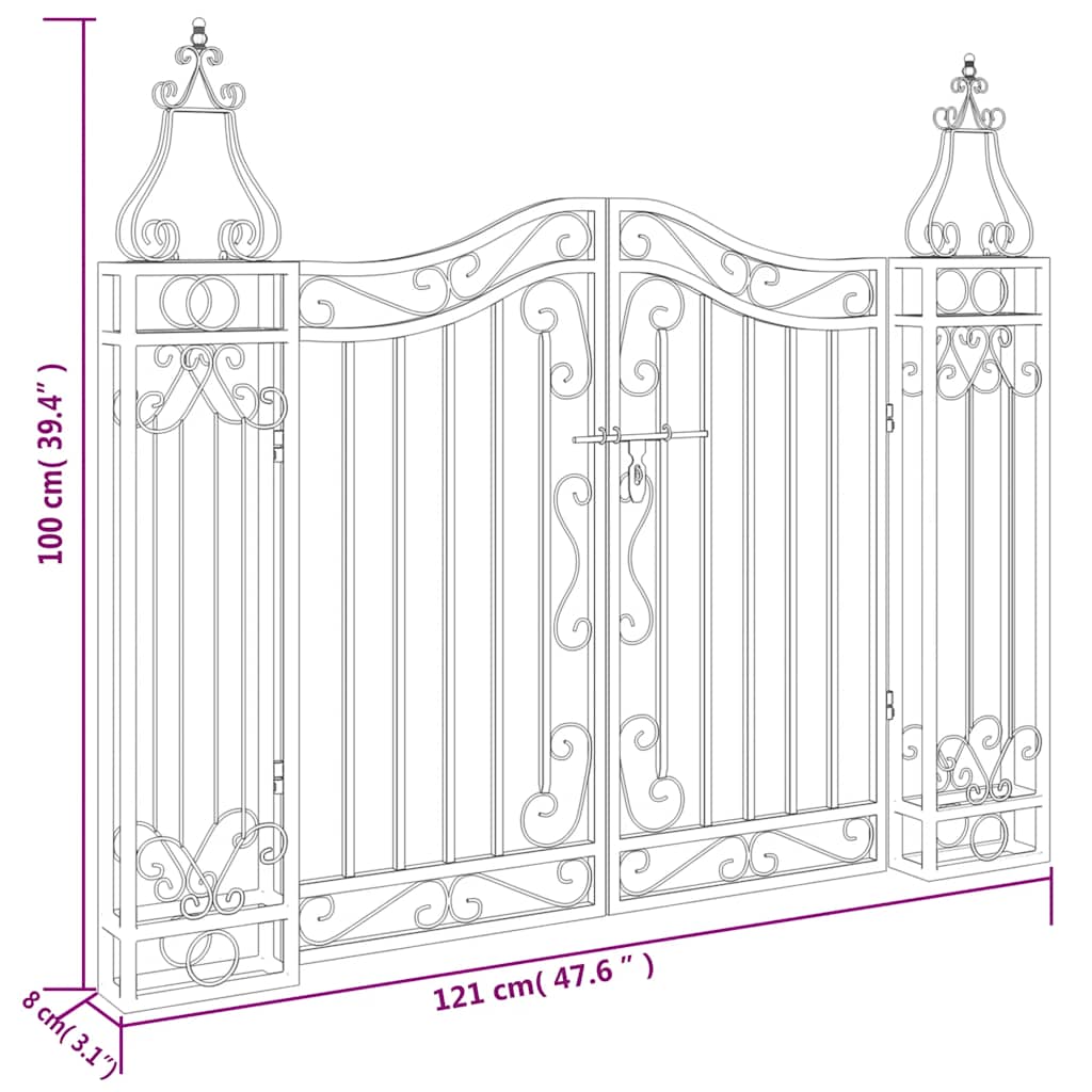 vidaXL Gartentor Schwarz 121x8x100 cm Schmiedeeisen
