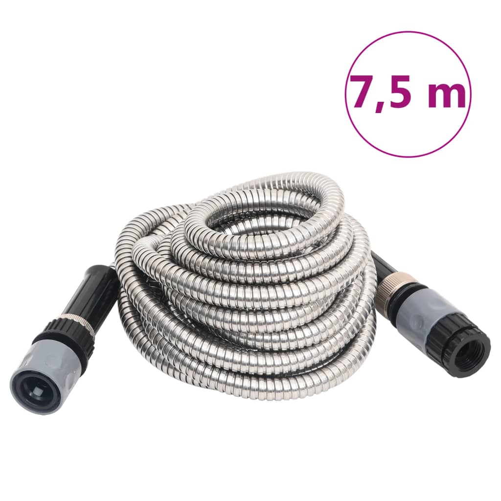 vidaXL Gartenschlauch mit Sprühdüse Silbern 0,6" 7,5 m Edelstahl