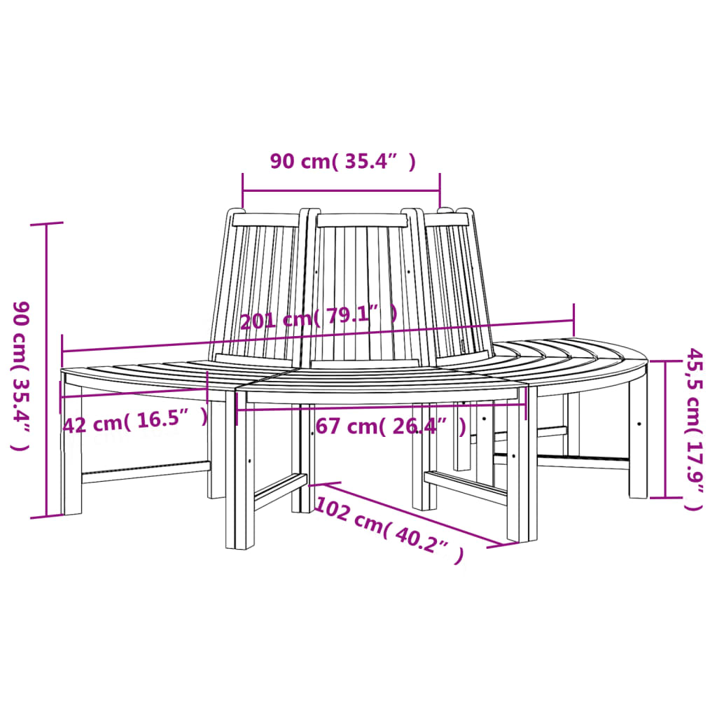 vidaXL Baumbank Halbrund Ø201 cm Massivholz Teak