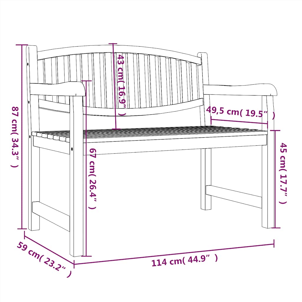vidaXL Gartenbank 114x59x87 cm Massivholz Teak