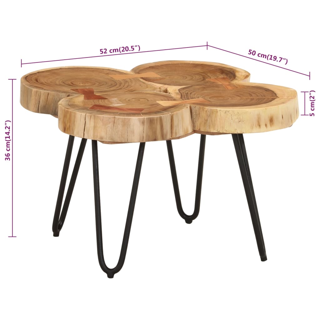 vidaXL Couchtisch 36 cm 4 Stämme Massivholz Akazie