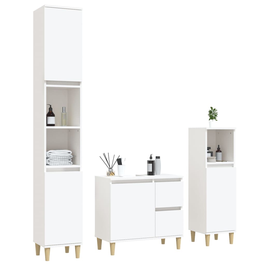 vidaXL 3-tlg. Badmöbel-Set Weiß Holzwerkstoff