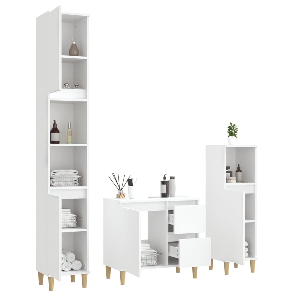 vidaXL 3-tlg. Badmöbel-Set Weiß Holzwerkstoff