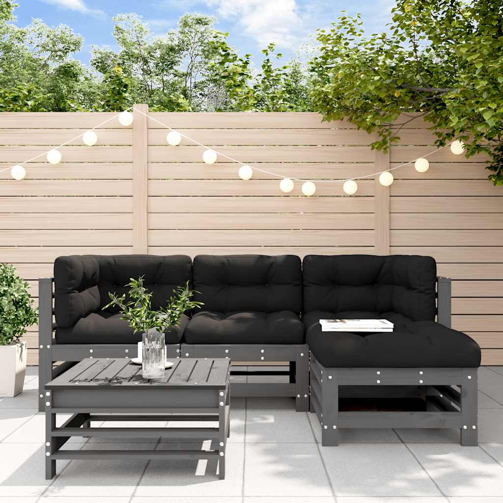 vidaXL 5-tlg. Garten-Lounge-Set mit Taupe Kissen Massivholz