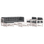 vidaXL 7-tlg. Garten-Lounge-Set mit Kissen Weiß Massivholz