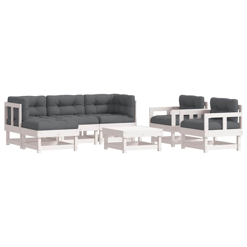 vidaXL 7-tlg. Garten-Lounge-Set mit Kissen Weiß Massivholz