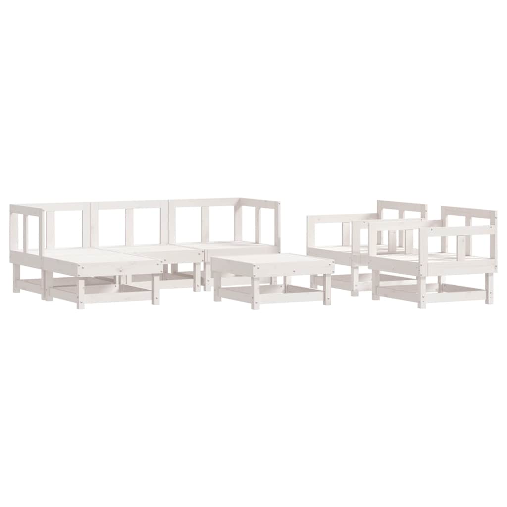 vidaXL 7-tlg. Garten-Lounge-Set mit Kissen Weiß Massivholz