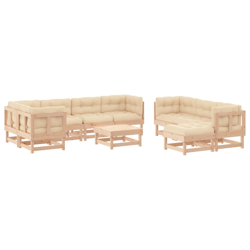 vidaXL 10-tlg. Garten-Lounge-Set mit Kissen Massivholz