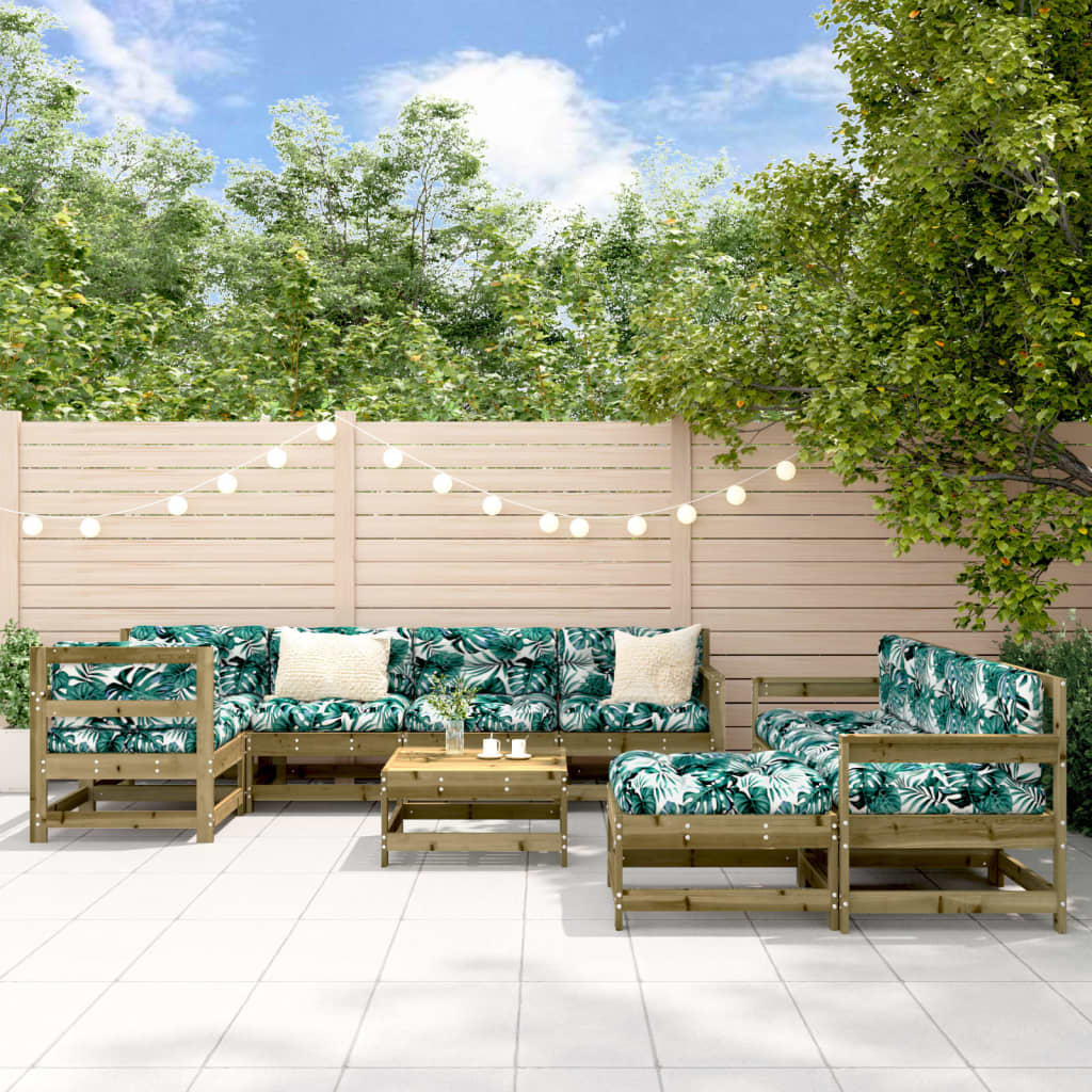 vidaXL 10-tlg. Garten-Lounge-Set mit Kissen Kiefernholz Imprägniert