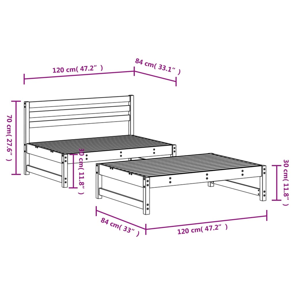 vidaXL 2-tlg. Garten-Lounge-Set Massivholz Kiefer