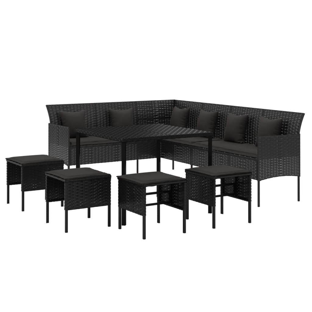 vidaXL 6-tlg. Garten-Essgruppe mit Kissen Schwarz Poly Rattan