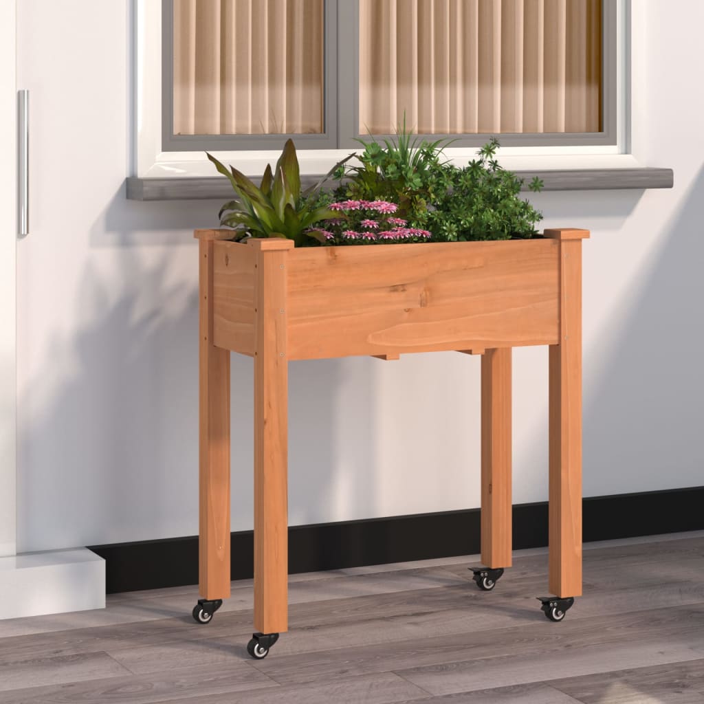 vidaXL Pflanzkübel mit Einsatz und Rollen Braun 71x37x80 cm Tannenholz