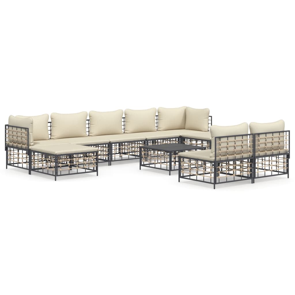 vidaXL 10-tlg. Garten-Lounge-Set mit Kissen Anthrazit Poly Rattan