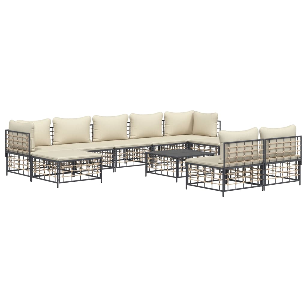 vidaXL 10-tlg. Garten-Lounge-Set mit Kissen Anthrazit Poly Rattan