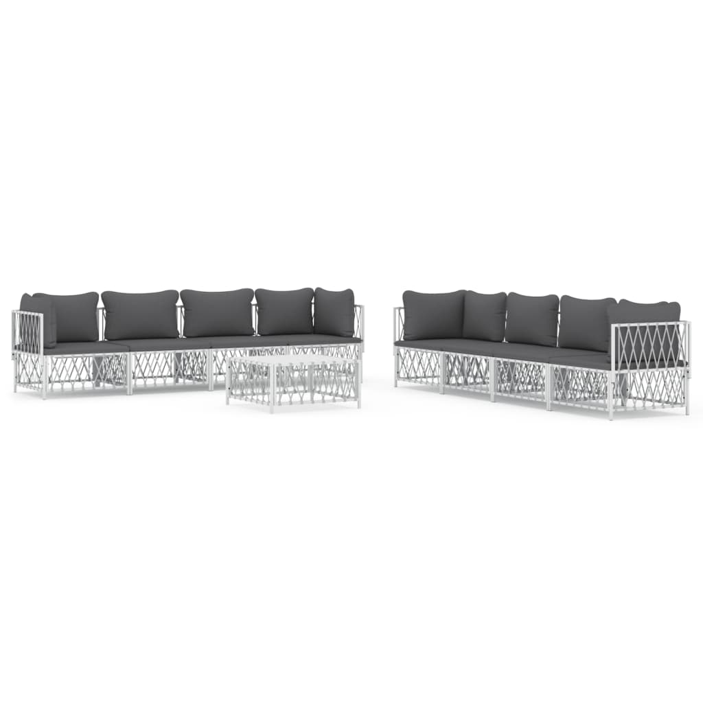 vidaXL 9-tlg. Garten-Lounge-Set mit Kissen Weiß Stahl