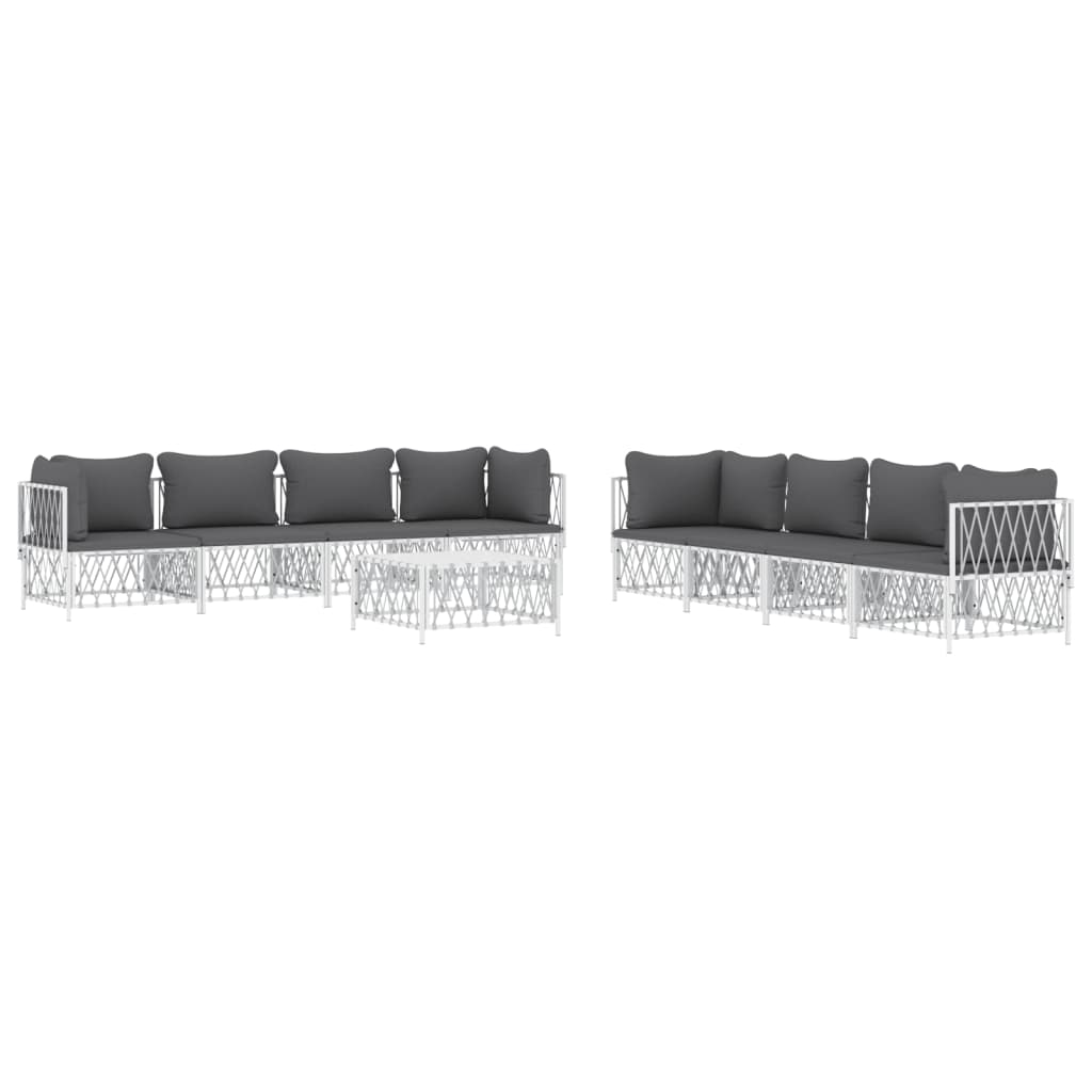 vidaXL 9-tlg. Garten-Lounge-Set mit Kissen Weiß Stahl