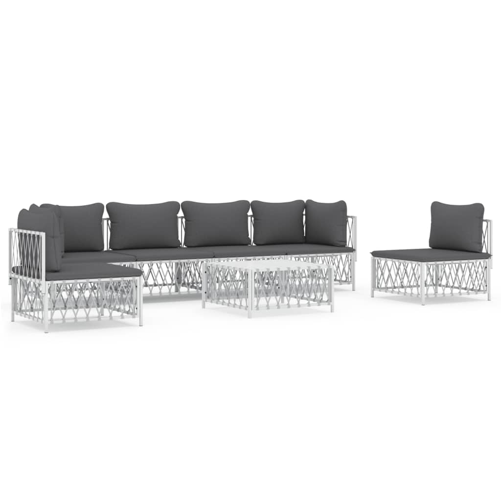 vidaXL 7-tlg. Garten-Lounge-Set mit Kissen Weiß Stahl