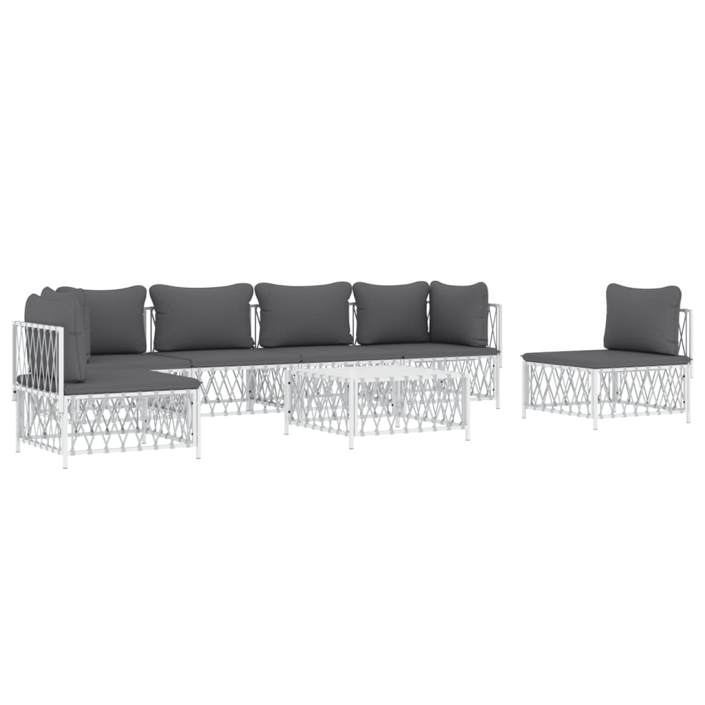 vidaXL 7-tlg. Garten-Lounge-Set mit Kissen Weiß Stahl