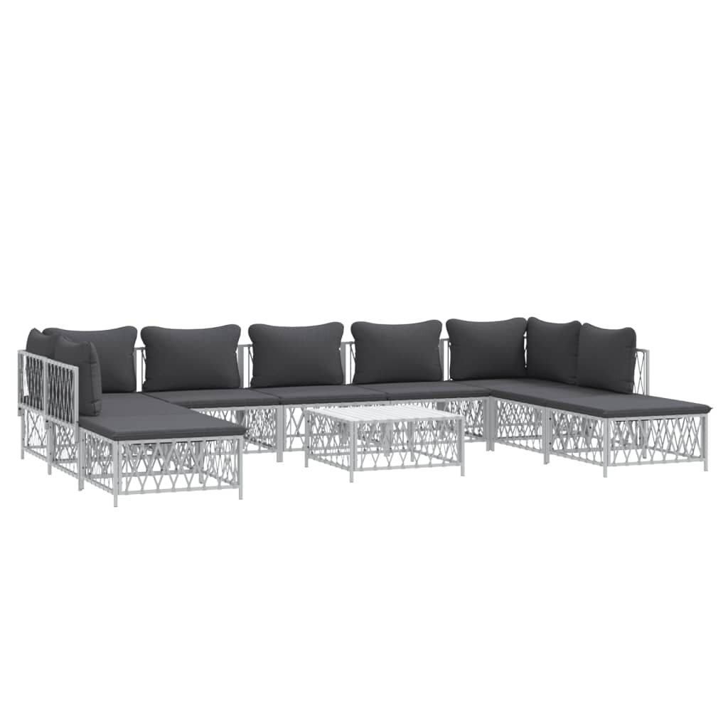 vidaXL 10-tlg. Garten-Lounge-Set mit Kissen Weiß Stahl