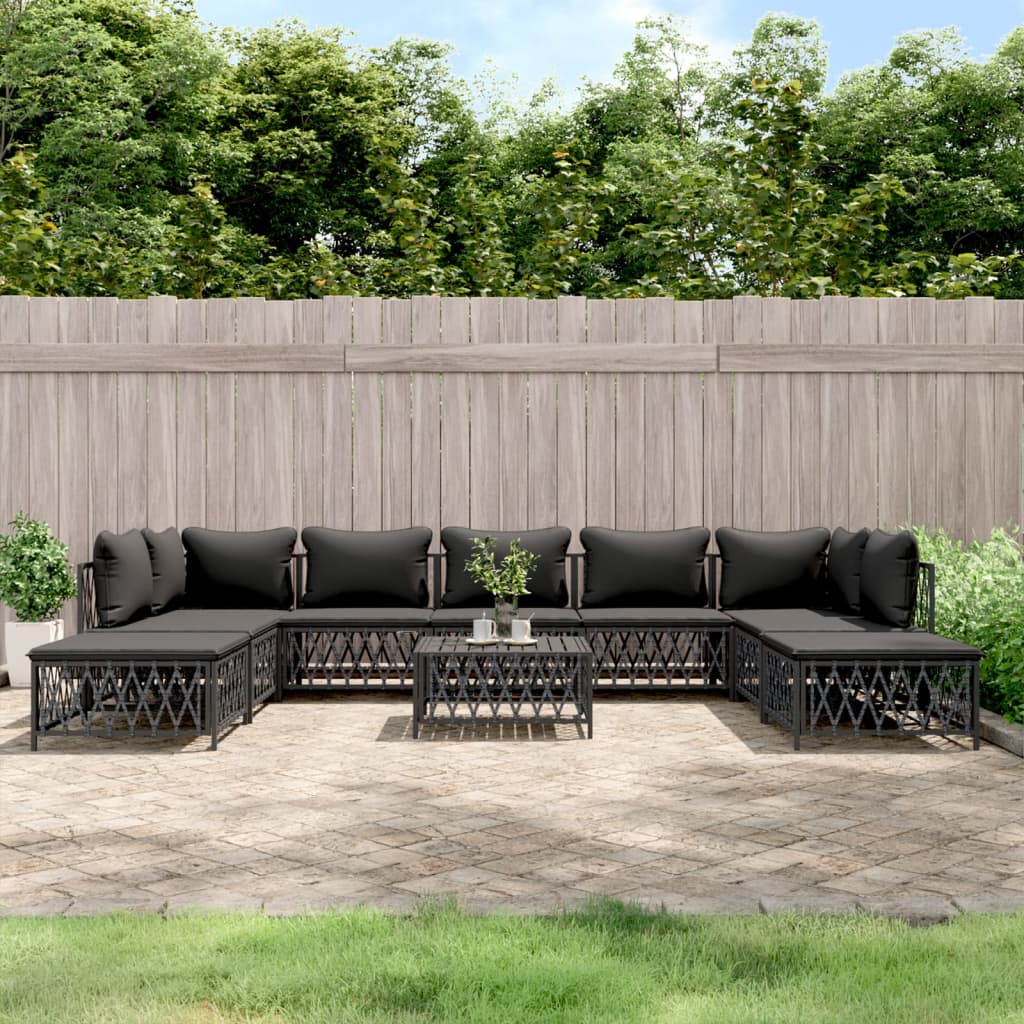 vidaXL 10-tlg. Garten-Lounge-Set mit Kissen Weiß Stahl