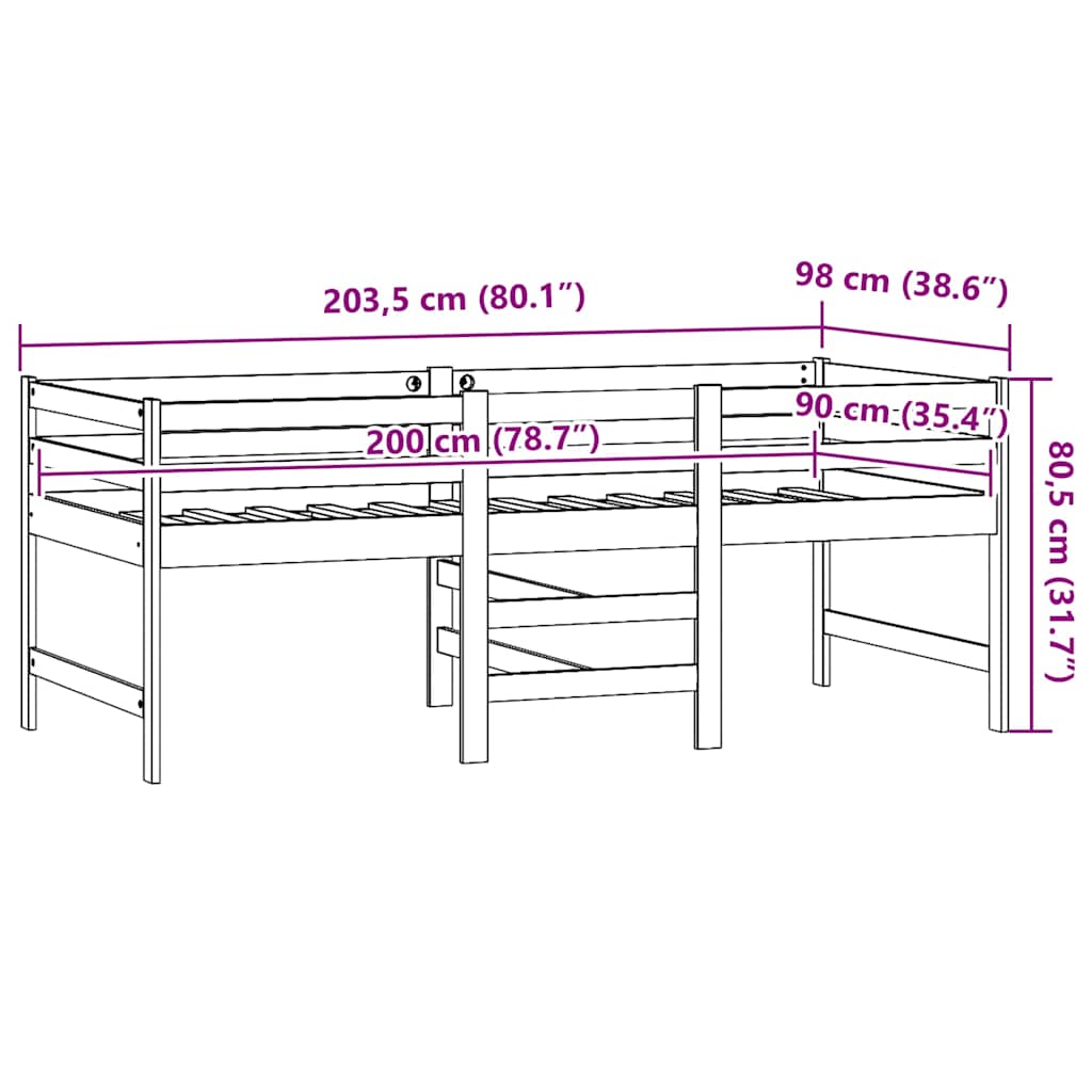 vidaXL Massivholzbett ohne Matratze 90x200 Kiefernholz
