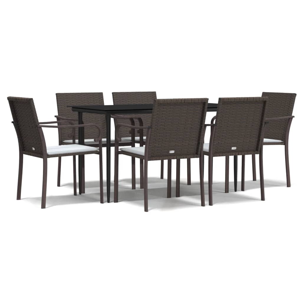 vidaXL 7-tlg. Garten-Essgruppe mit Kissen Poly Rattan und Stahl
