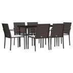 vidaXL 7-tlg. Garten-Essgruppe mit Kissen Poly Rattan und Stahl
