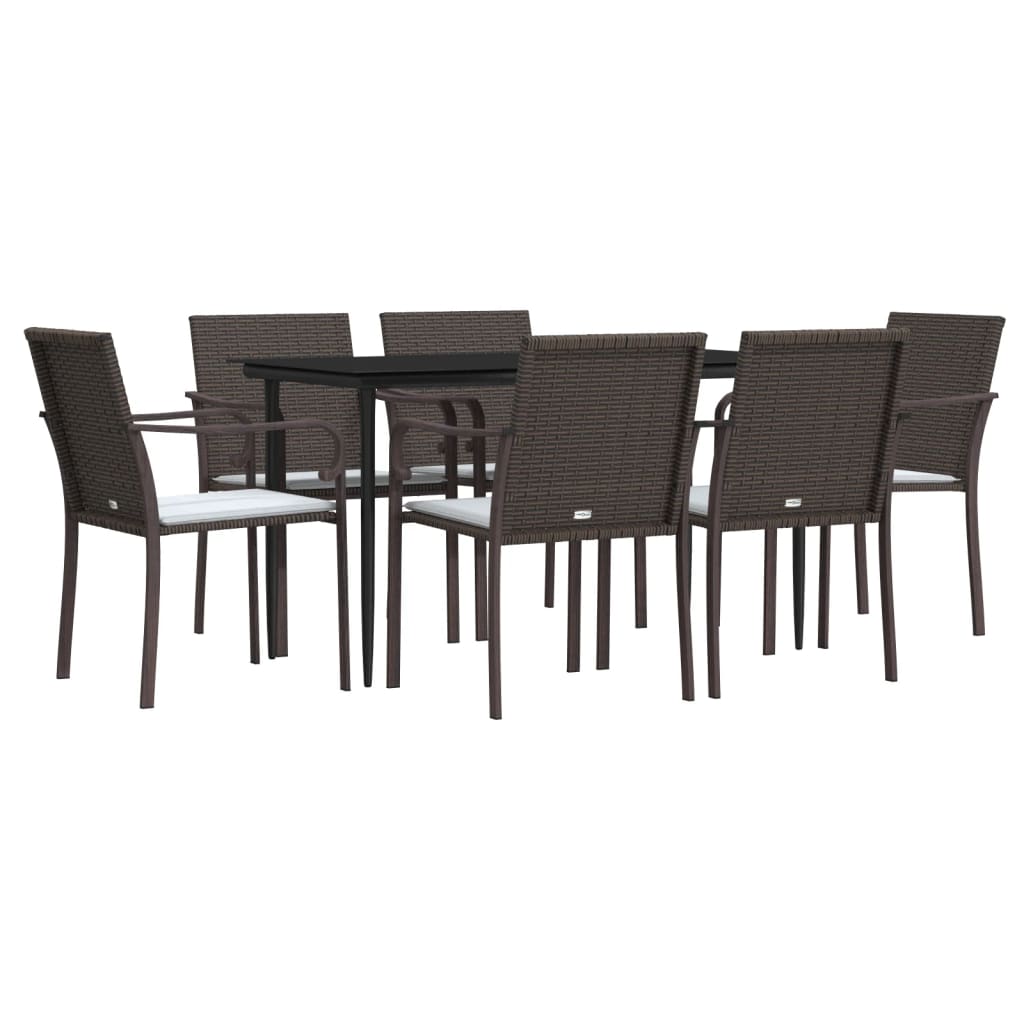 vidaXL 7-tlg. Garten-Essgruppe mit Kissen Poly Rattan und Stahl