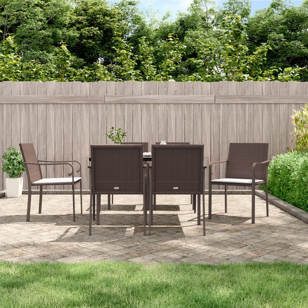 vidaXL 7-tlg. Garten-Essgruppe mit Kissen Poly Rattan und Stahl