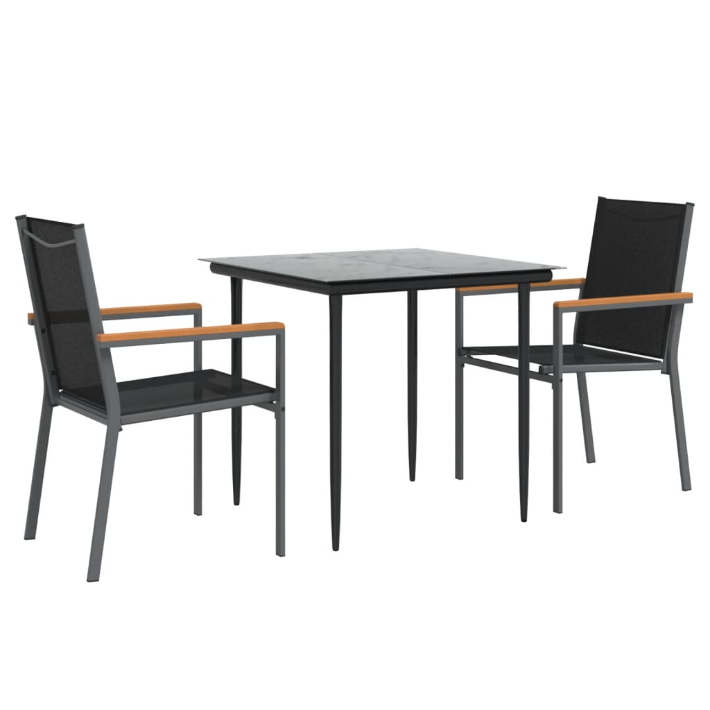 vidaXL 3-tlg. Garten-Essgruppe Schwarz Textilene und Stahl