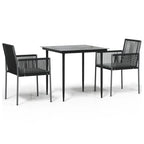 vidaXL 3-tlg. Garten-Essgruppe mit Kissen Schwarz Poly Rattan & Stahl