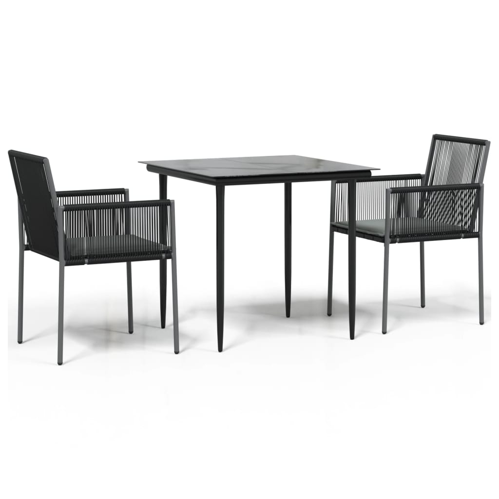 vidaXL 3-tlg. Garten-Essgruppe mit Kissen Schwarz Poly Rattan & Stahl