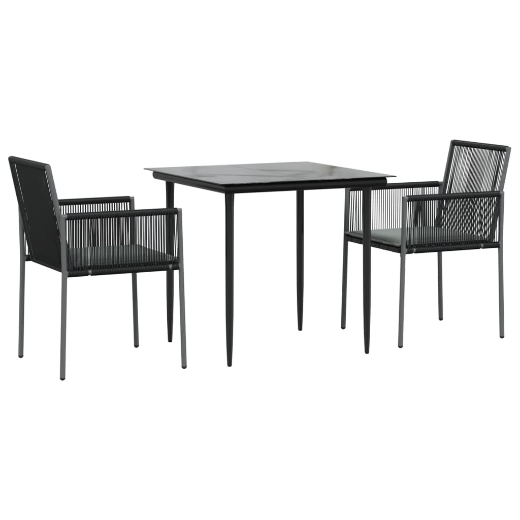 vidaXL 3-tlg. Garten-Essgruppe mit Kissen Schwarz Poly Rattan & Stahl