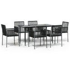 vidaXL 7-tlg. Garten-Essgruppe mit Kissen Schwarz Poly Rattan & Stahl