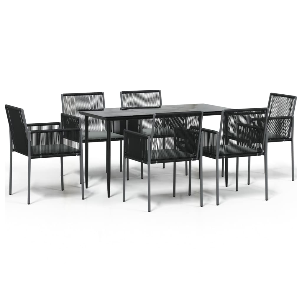 vidaXL 7-tlg. Garten-Essgruppe mit Kissen Schwarz Poly Rattan & Stahl