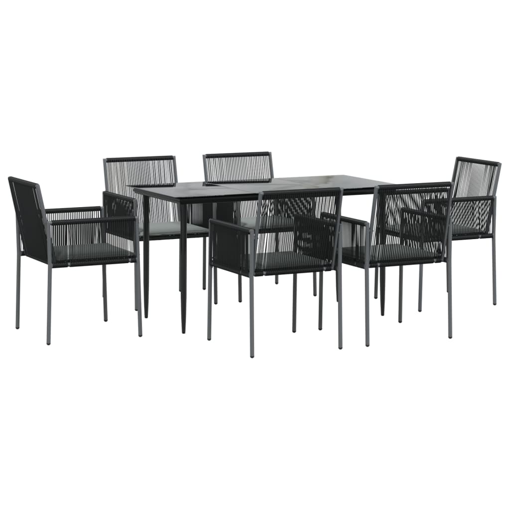 vidaXL 7-tlg. Garten-Essgruppe mit Kissen Schwarz Poly Rattan & Stahl