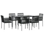 vidaXL 7-tlg. Garten-Essgruppe mit Kissen Schwarz Poly Rattan & Stahl