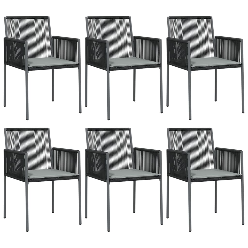 vidaXL 7-tlg. Garten-Essgruppe mit Kissen Schwarz Poly Rattan & Stahl