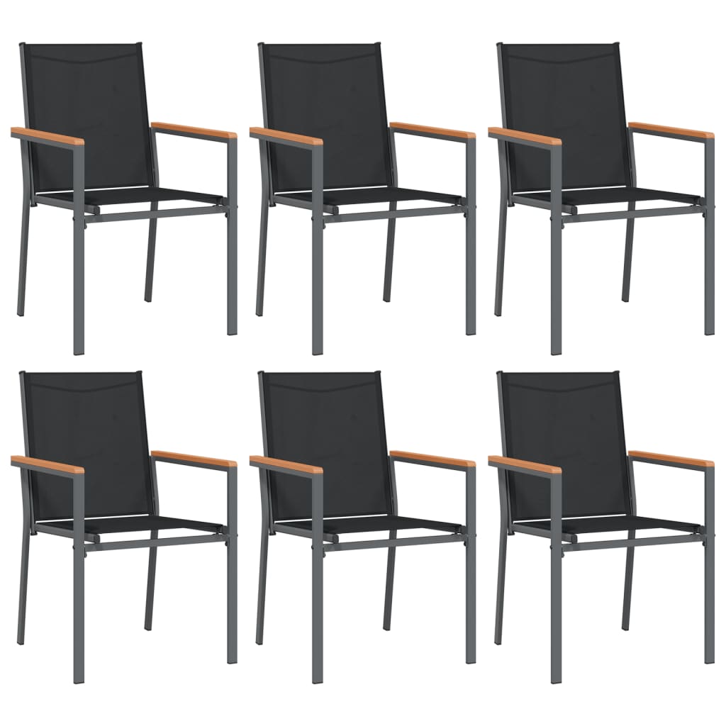 vidaXL Gartenstühle 6 Stk. Schwarz 55x61,5x90 cm Textilene und Stahl