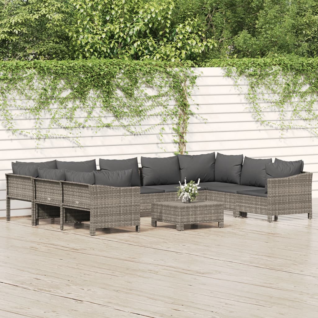 vidaXL 10-tlg. Garten-Lounge-Set mit Kissen Anthrazit Poly Rattan
