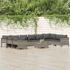 vidaXL 11-tlg. Garten-Lounge-Set mit Kissen Anthrazit Poly Rattan