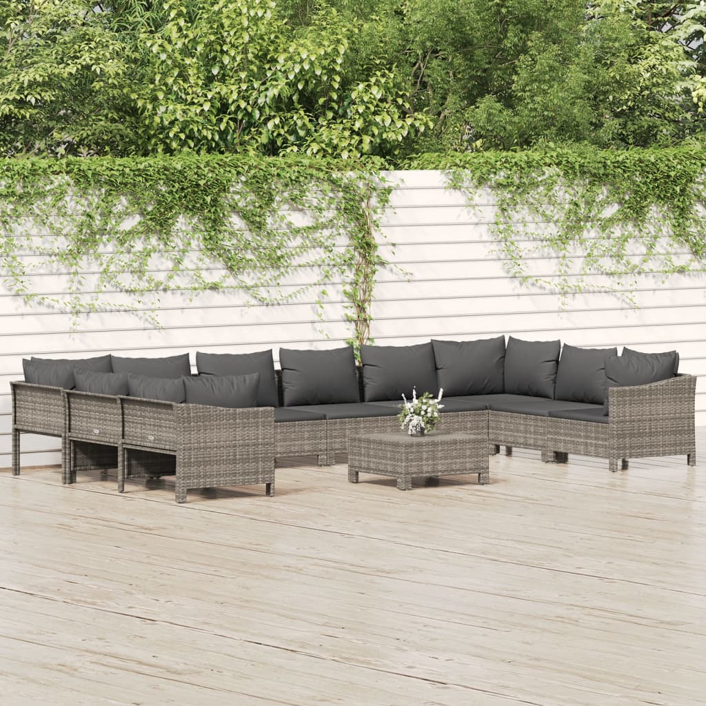 vidaXL 11-tlg. Garten-Lounge-Set mit Kissen Anthrazit Poly Rattan