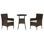 vidaXL 3-tlg. Garten-Bistro-Set mit Kissen Braun Poly Rattan