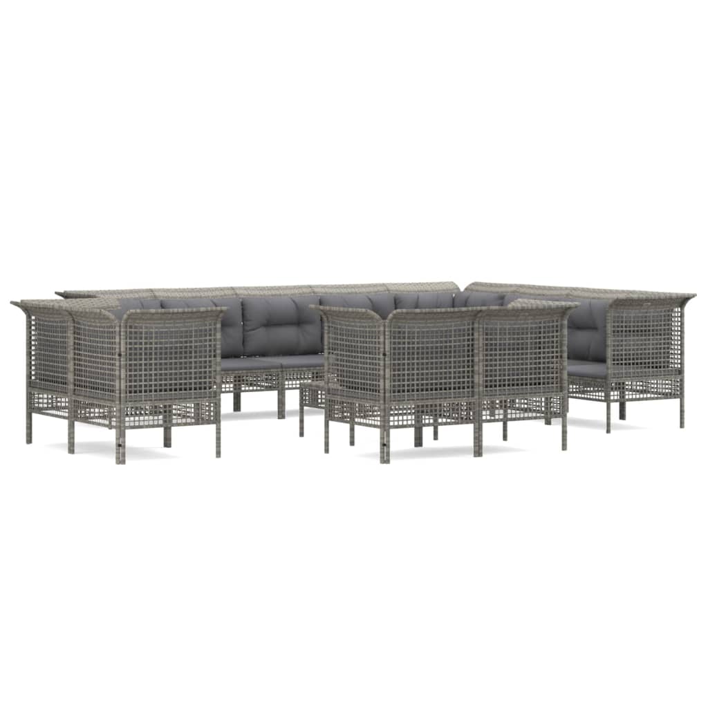 vidaXL 13-tlg. Garten-Lounge-Set mit Kissen Grau Poly Rattan