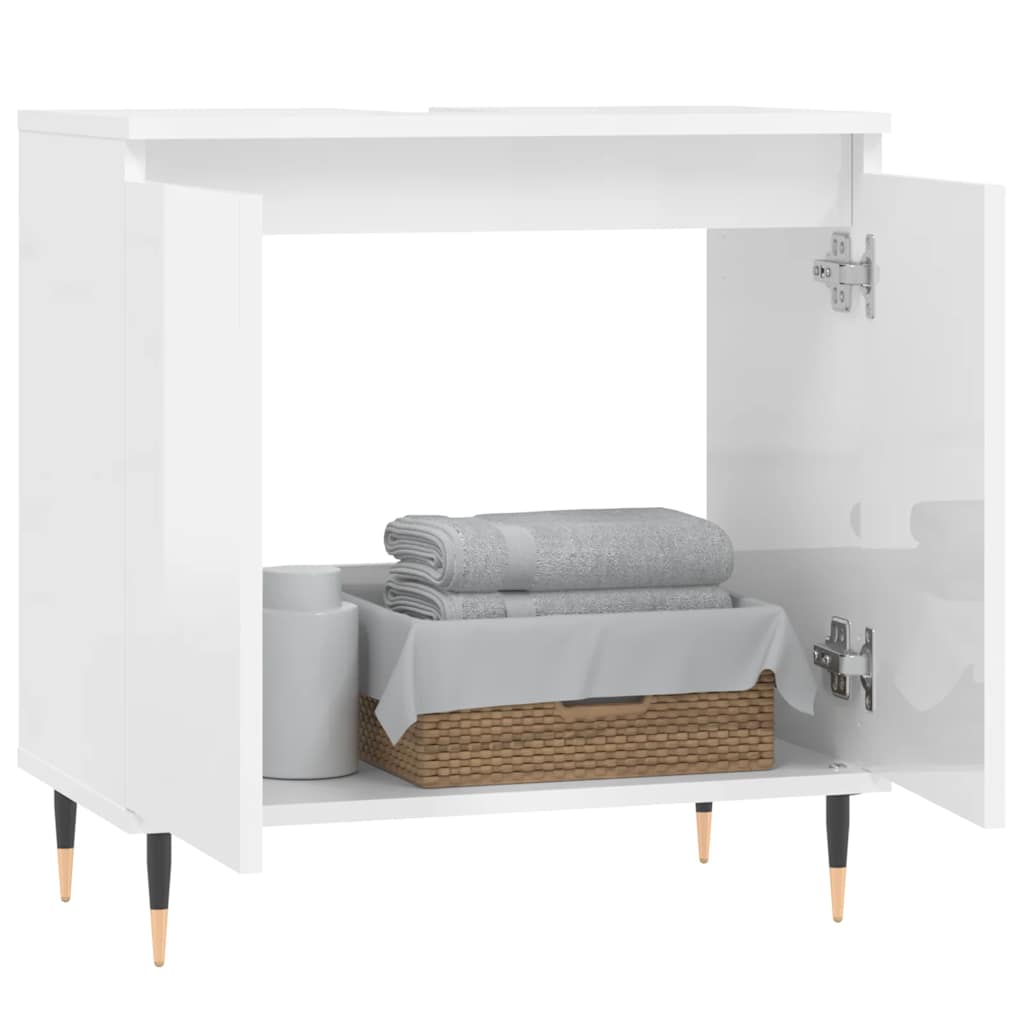 vidaXL Badschrank Hochglanz-Weiß 58x33x60 cm Holzwerkstoff