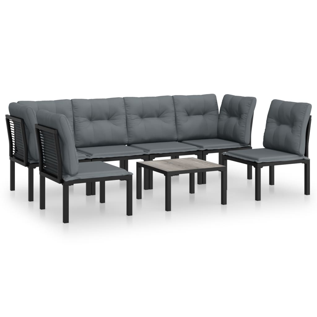 vidaXL 7-tlg. Garten-Lounge-Set Schwarz und Grau Poly Rattan