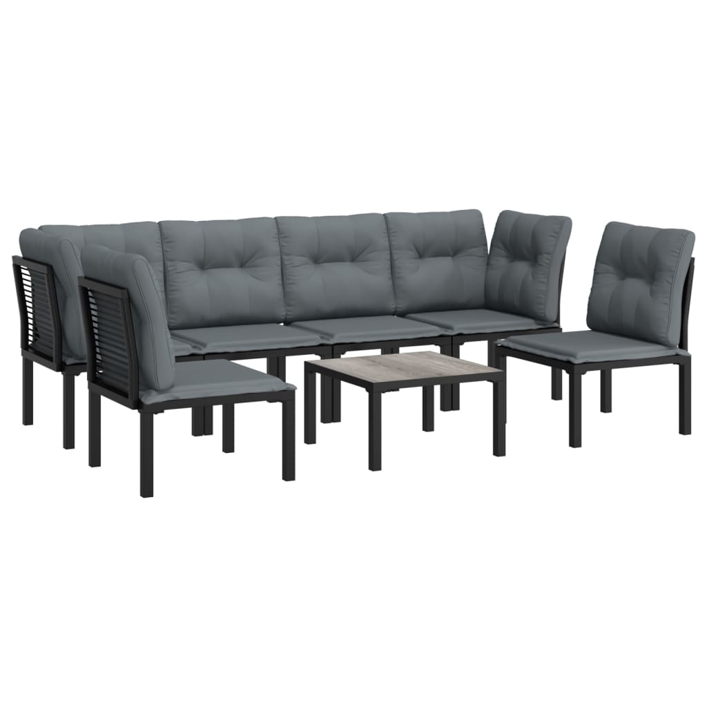 vidaXL 7-tlg. Garten-Lounge-Set Schwarz und Grau Poly Rattan
