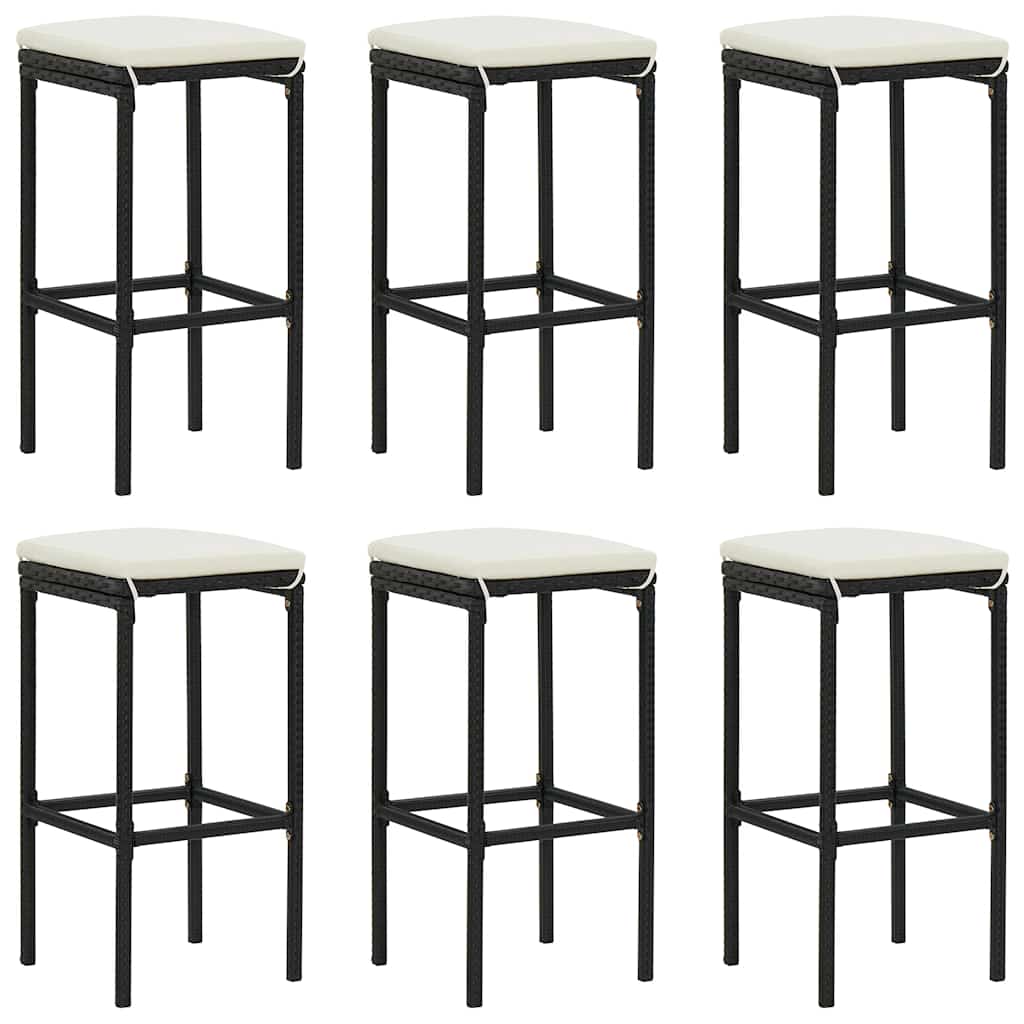 vidaXL 7-tlg. Gartenbar-Set mit Kissen Schwarz Poly Rattan