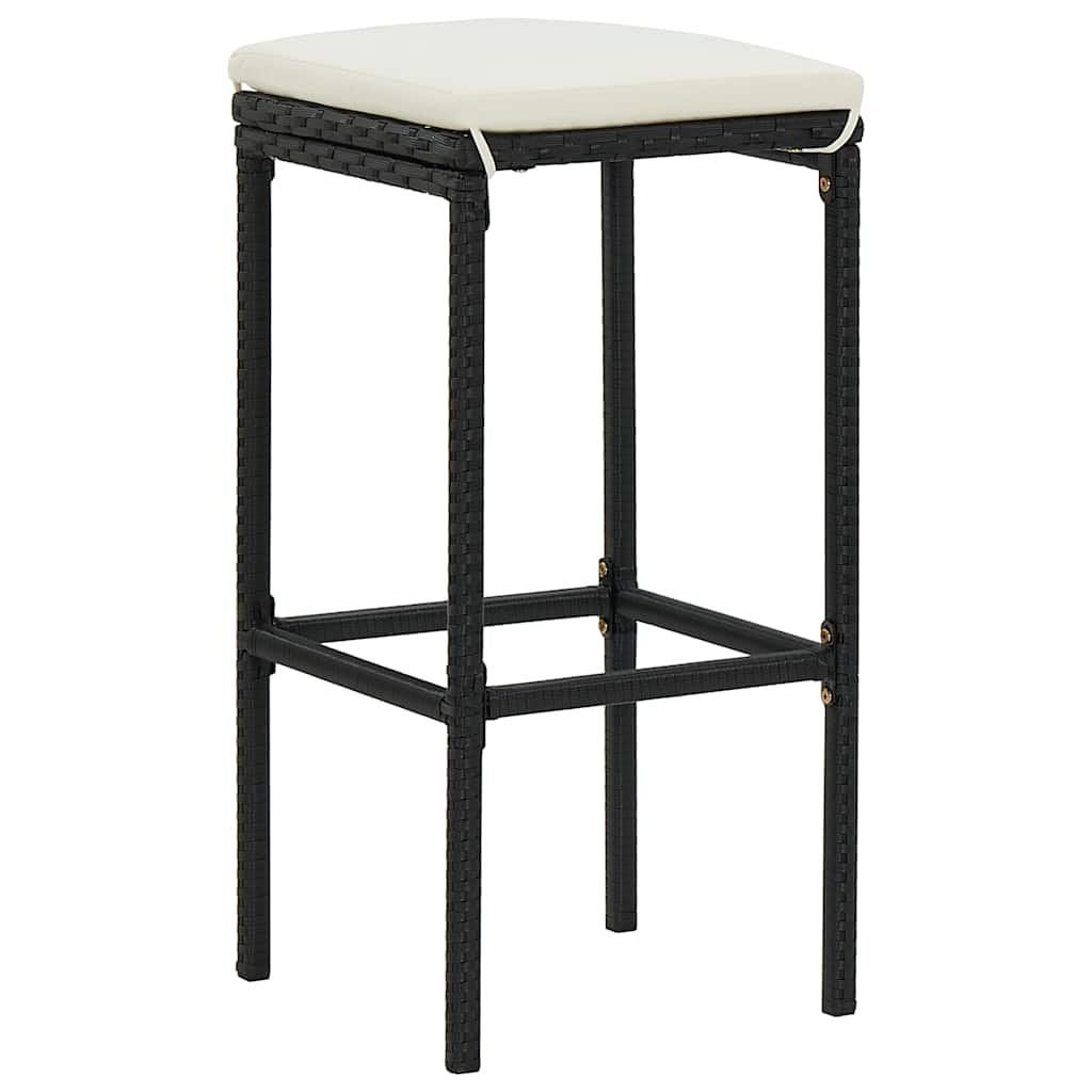 vidaXL 7-tlg. Gartenbar-Set mit Kissen Schwarz Poly Rattan