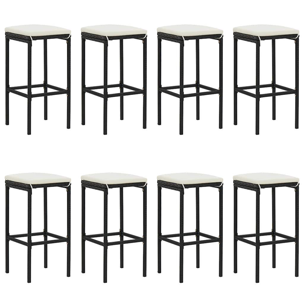 vidaXL 9-tlg. Gartenbar-Set mit Kissen Schwarz Poly Rattan